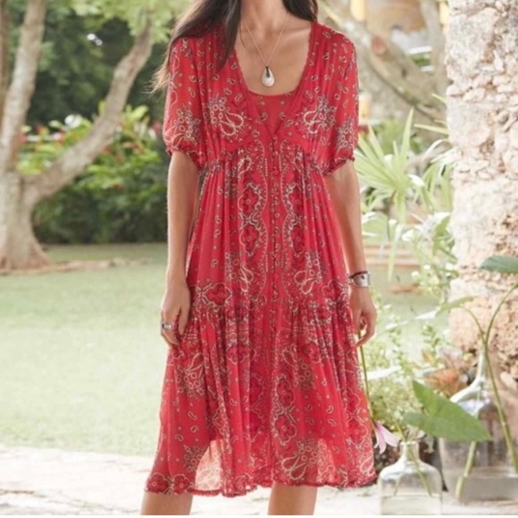 Paisley and Floral Red Sundance Midi Dress Size XL - Picture 1 of 6